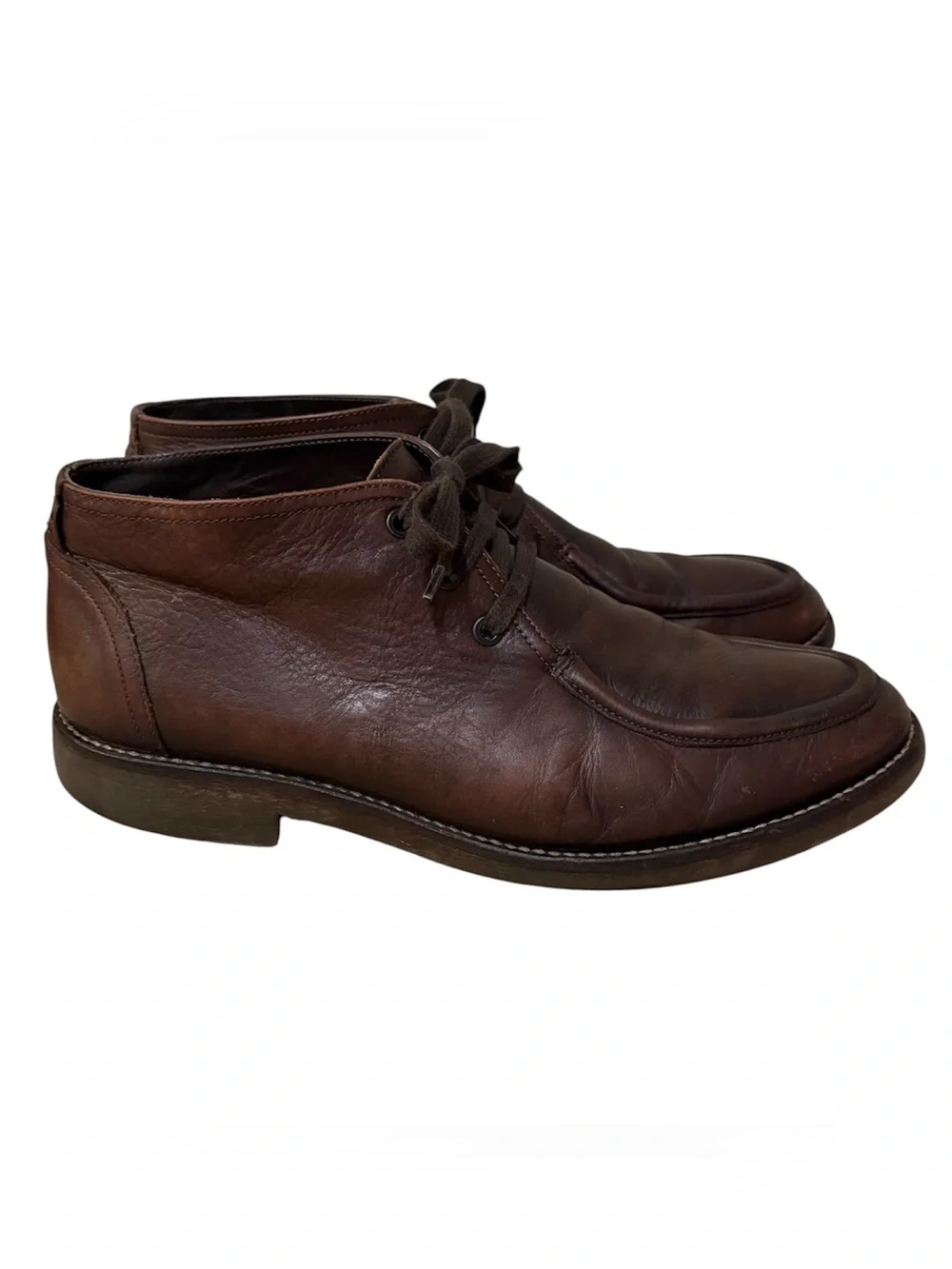 A. Testoni Basic Brown Leather Ankle Dress Boots Chukka Moc-Toe Lace-Up Sz 11